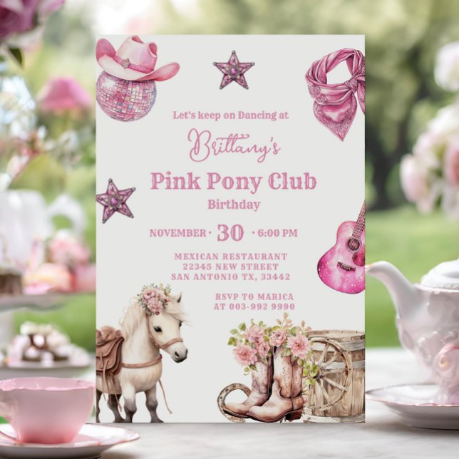 Invitation Fête de la fille de la fête Pink Pony (Créateur téléchargé)