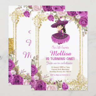 Invitation Fête de la Fille Florale mexicaine Rose violet 