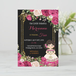 Invitation Fête de la Fille Rose et Rouge Mexicaine Floral 
