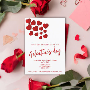 Invitation Fête de la Galentine à coeurs rouges entre amis