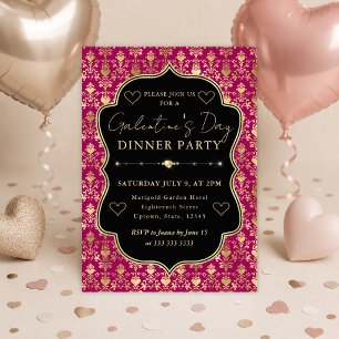 Invitation Fête de la Galentine avec Damas Cœur Rose et Or