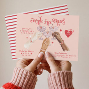 Invitation Fête de la Galentine Party Amies & Eau Pétillante 