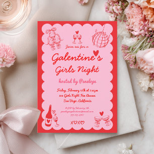 Invitation Fête de la Galentine Rose Rouge Dessinée à la Main