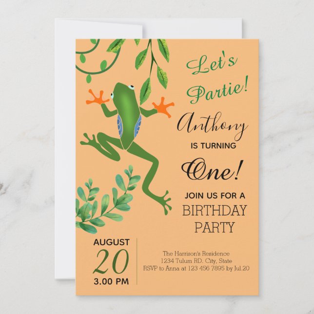 Invitation Fête de la grenouille 1er anniversaire Tourner une (Devant)