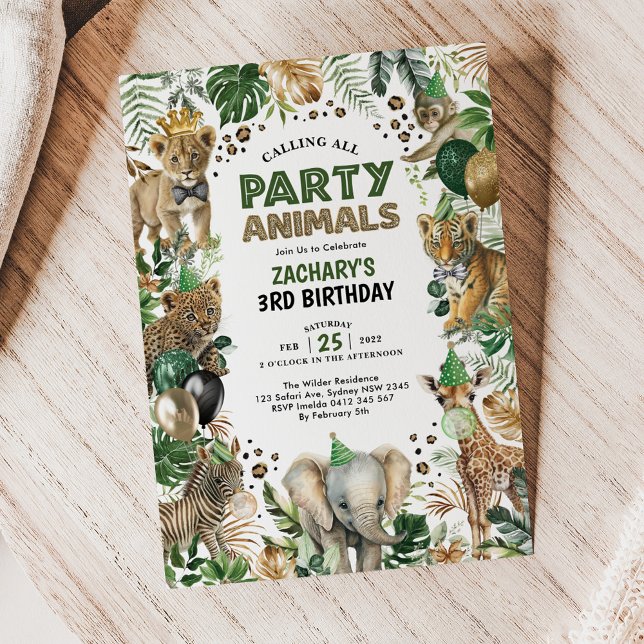 Invitation Fête de la Jungle tropicale Animaux Fête d'anniver (Créateur téléchargé)