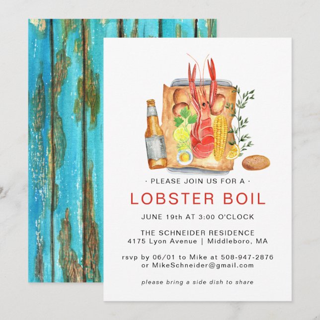 Invitation Fête de la langouste d'été | Cuisine en plein air  (Devant / Derrière)