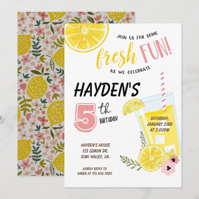 Invitation Fête de la limonade, anniversaire de la limonade,  (Devant / Derrière)