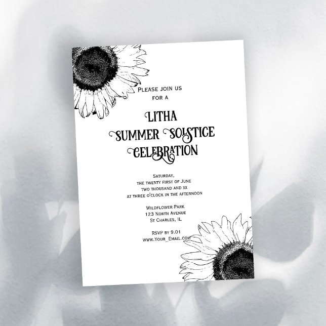 Invitation Fête de la Litha Tournesols Noirs et Blancs pour l (Créateur téléchargé)