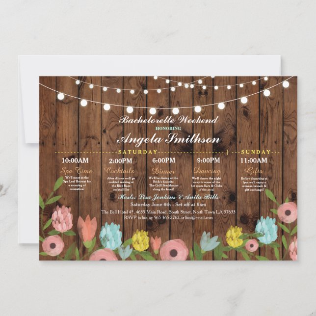 Invitation Fête de la mariée Bachelorette itinéraire floral (Devant)