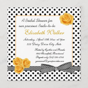 Invitation Fête de la mariée blanche noire de rose jaune de