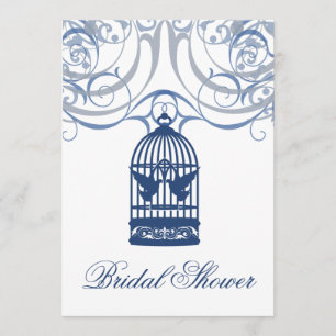 Invitation Fête de la mariée bleue de charme de cage à