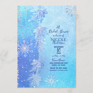 Invitation Fête de la mariée bleue de feuille et de flocons