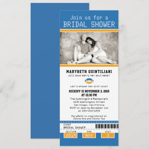 Invitation Fête de la mariée bleue jaune de billet du