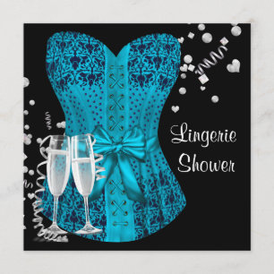 Invitation Fête de la mariée bleue turquoise noire de