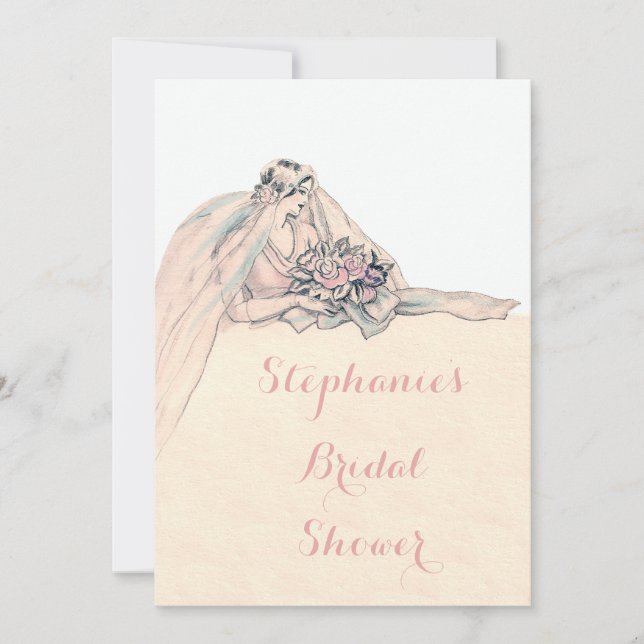 Invitation Fête de la mariée chic de cru de jeune mariée (Devant)