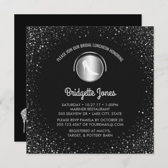 Invitation Fête de la mariée chic de déjeuner de chaussure (Devant / Derrière)