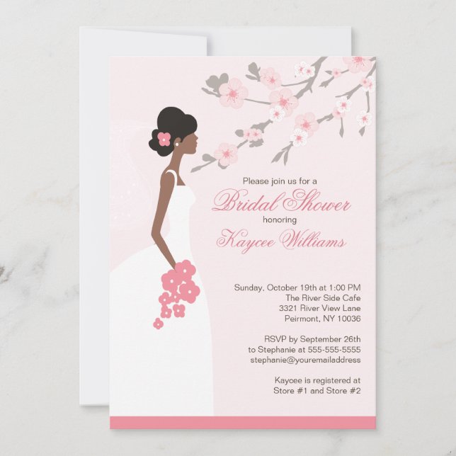 Invitation Fête de la mariée d'Afro-américain de fleurs de (Devant)