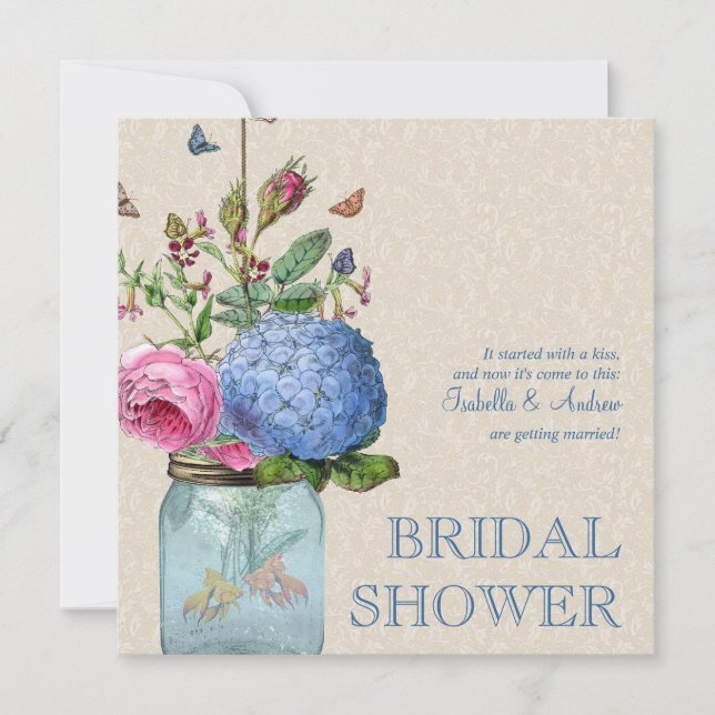 Invitation Fête de la mariée d'amour de poisson rouge de pot (Devant)