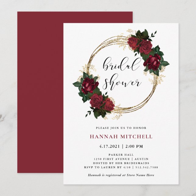 Invitation Fête de la mariée d'anneaux d'or et de roses (Devant / Derrière)