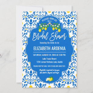 Invitation Fête de la mariée de bleu de jaune de branche de