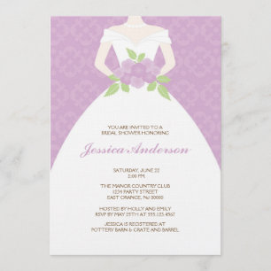 Invitation Fête de la mariée de damassé de lavande