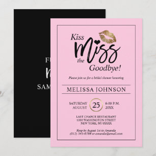 Invitation Fête de la mariée de Mlle Goodbye Gold Lips Pink