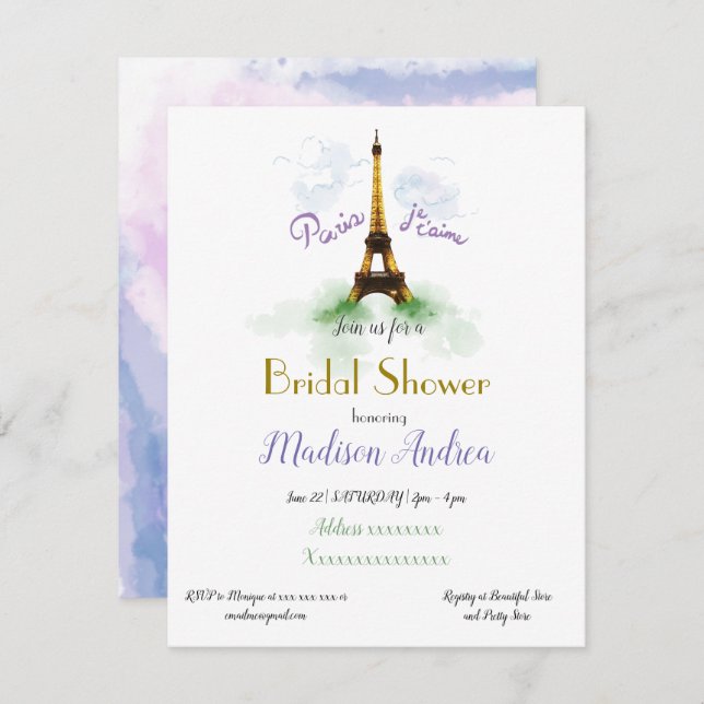 Invitation Fête de la mariée de Paris (Devant / Derrière)