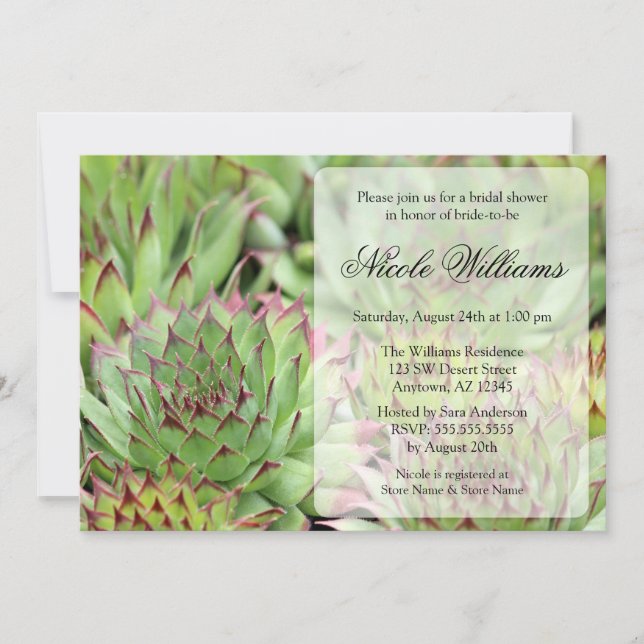 Invitation Fête de la mariée de Succulents (Devant)