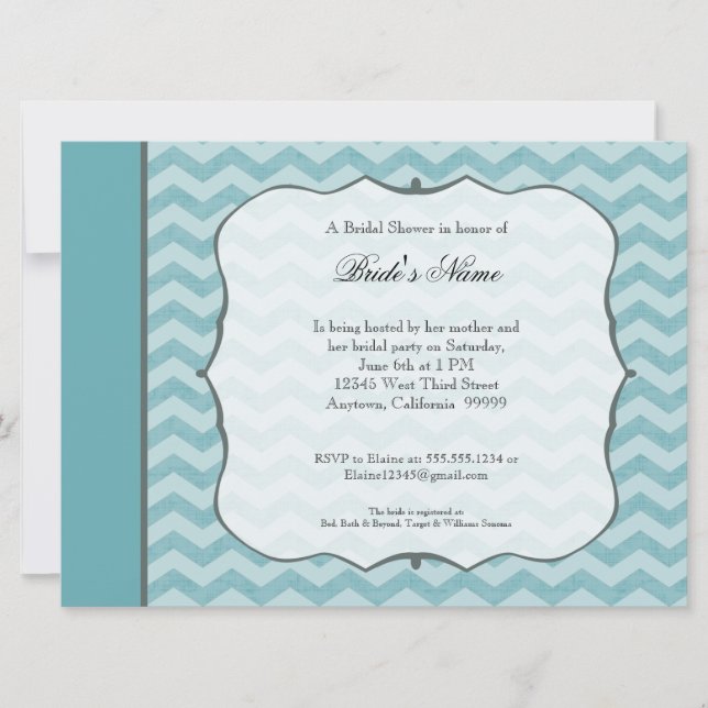 Invitation Fête de la mariée de Teal de cadre de parenthèse (Devant)