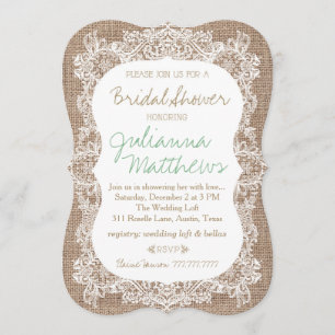 Invitation Fête de la mariée de toile de jute et de dentelle