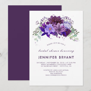 Invitation Fête de la mariée élégante florale pourpre