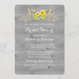 Invitation Fête de la mariée en bois grise florale