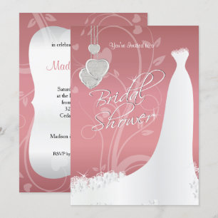 Invitation Fête de la mariée en satin floral de rose