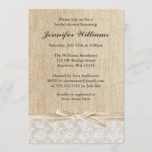 Invitation Fête de la mariée ene ivoire de ruban de dentelle