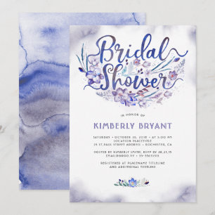 Invitation Fête de la mariée florale bleue d'aquarelle de