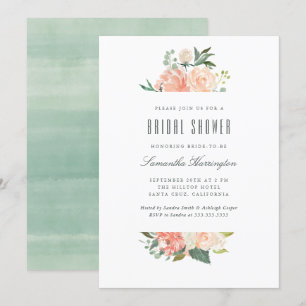 Invitation Fête de la mariée florale d'aquarelle de pêche et