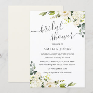 Invitation Fête de la mariée florale d'aquarelle verte de