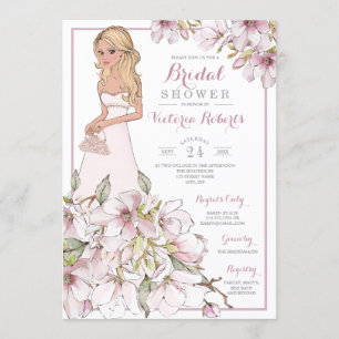 Invitation Fête de la mariée florale de jeune mariée blonde