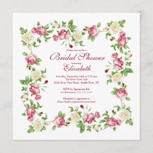 Invitation Fête de la mariée florale de rose assez rouge et