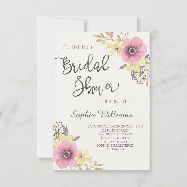 Invitation Fête de la mariée florale élégante (Devant)