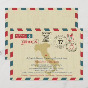 Invitation Fête de la mariée l'épousant vintage du par avion