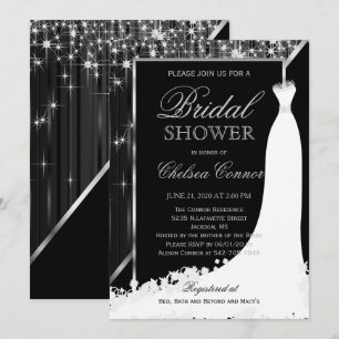 Invitation Fête de la mariée - lumières d'étoile de noir et