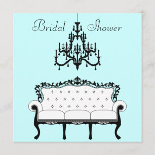 Invitation Fête de la mariée noire turquoise de lustre