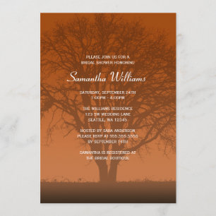 Invitation Fête de la mariée orange rustique de chêne