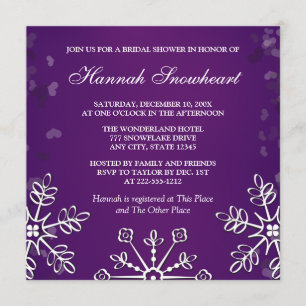 INVITATION FÊTE DE LA MARIÉE POURPRE DE FLOCON DE NEIGE