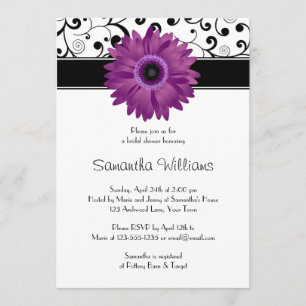 Invitation Fête de la mariée pourpre de rouleau de noir de