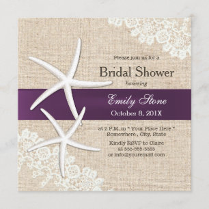 Invitation Fête de la mariée pourpre de ruban d'étoiles de