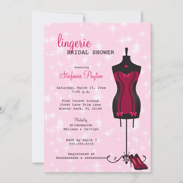 Invitation Fête de la mariée rose et noire de lingerie de (Devant)