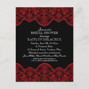 Invitation Fête de la mariée rouge pure 2 de dentelle