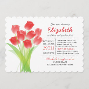 Invitation Fête de la mariée rouge typographique moderne de
